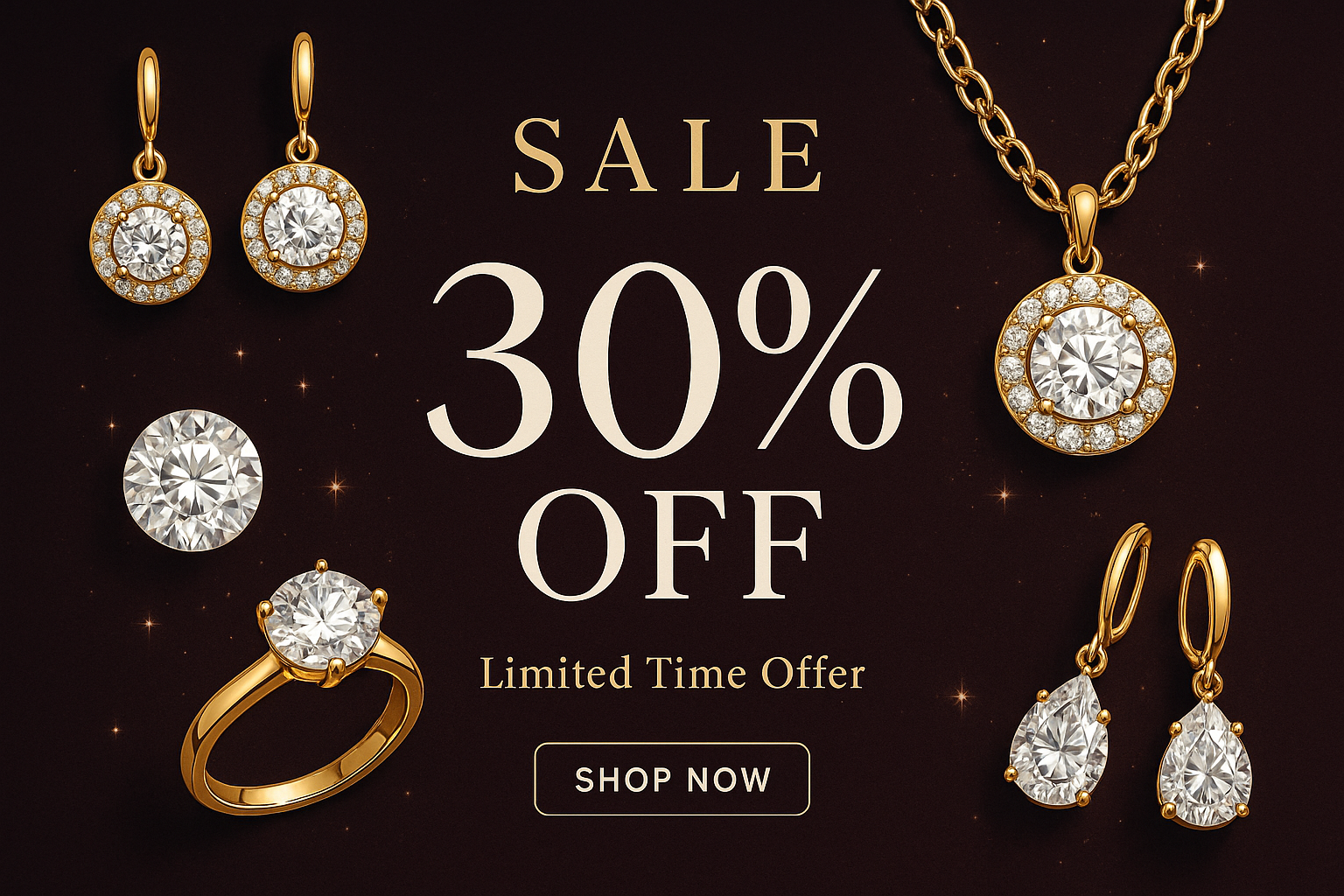 ceate a image banner for my jewellery store, write 30%off and all necessary 